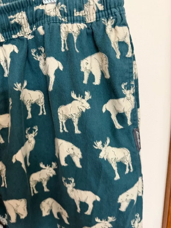 Eddie Bauer Forest Animal Print Lounge Pants in Teal and Cream - Picture 3 of 5